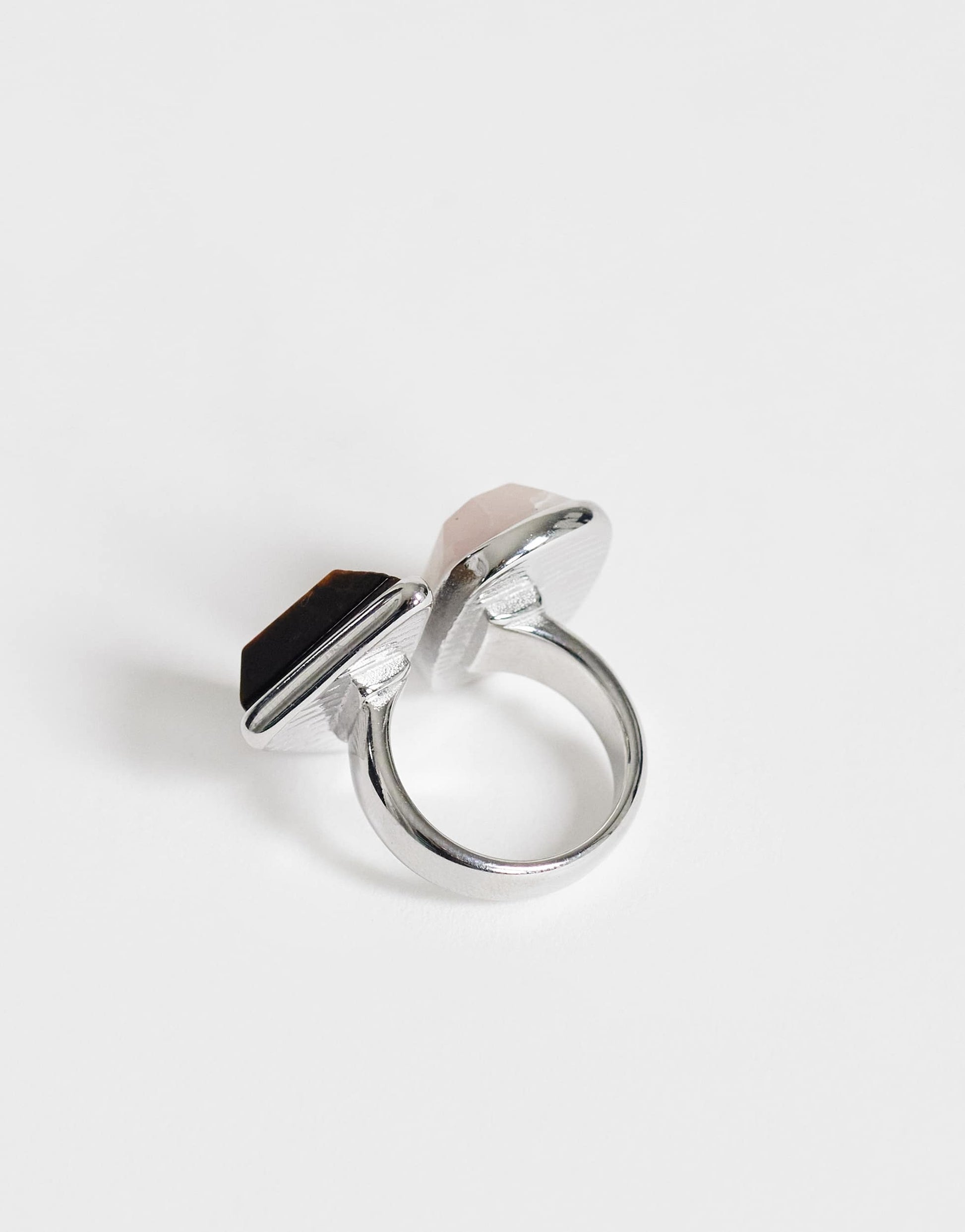 Topshop Rico ring stainless steel with semi precious stone in pink and chocolate