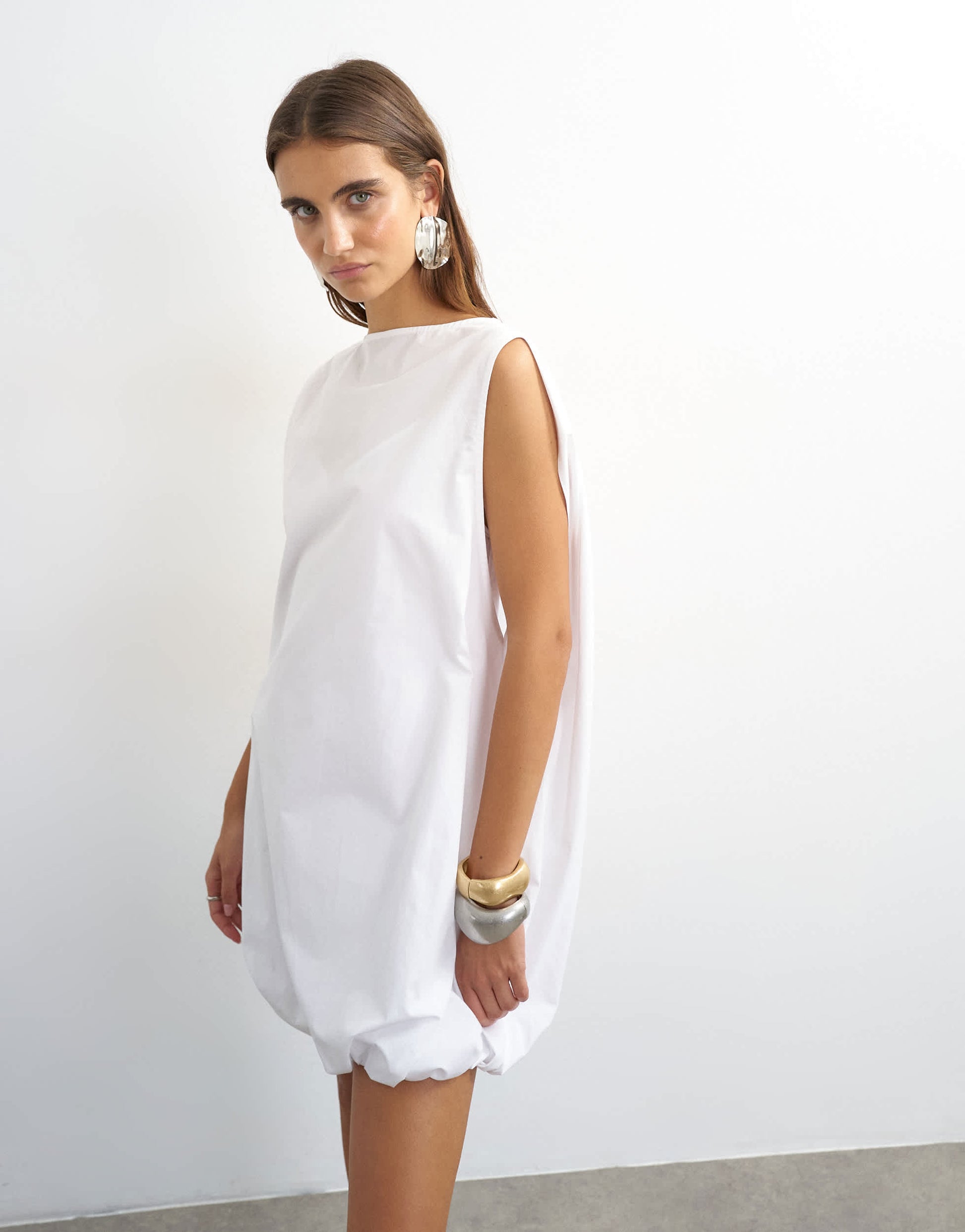 Topshop poplin bubble cape mini dress in white