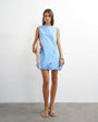 Topshop cotton bubble cape mini dress in woven blue and mint stripe