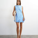Topshop cotton bubble cape mini dress in woven blue and mint stripe