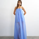 Topshop Organza-Maxikleid im Bandeau-Stil mit Lagen-Effekt in Kornblumenblau