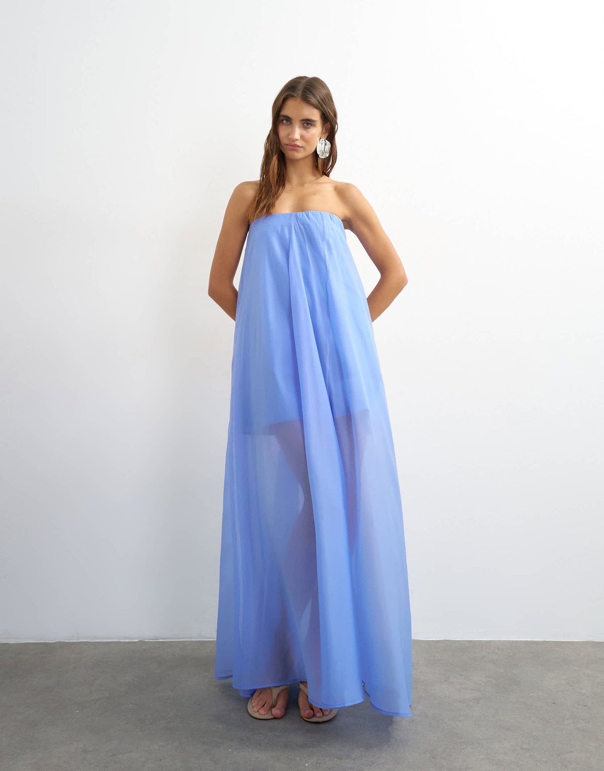 Topshop organza layered bandeau maxi dress in cornflower blue