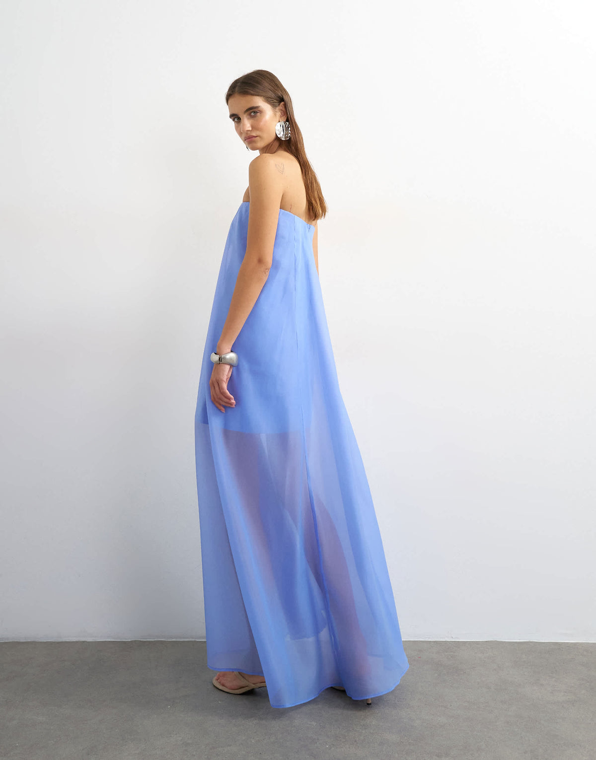 Topshop organza layered bandeau maxi dress in cornflower blue