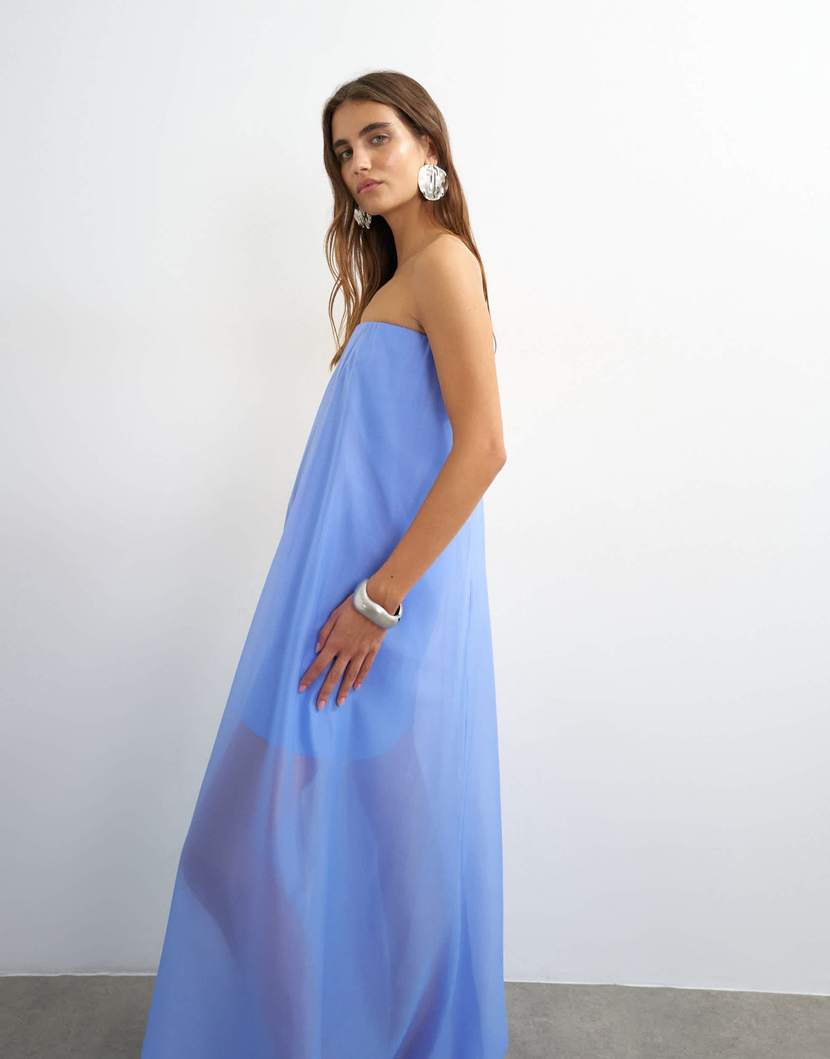 Topshop organza layered bandeau maxi dress in cornflower blue