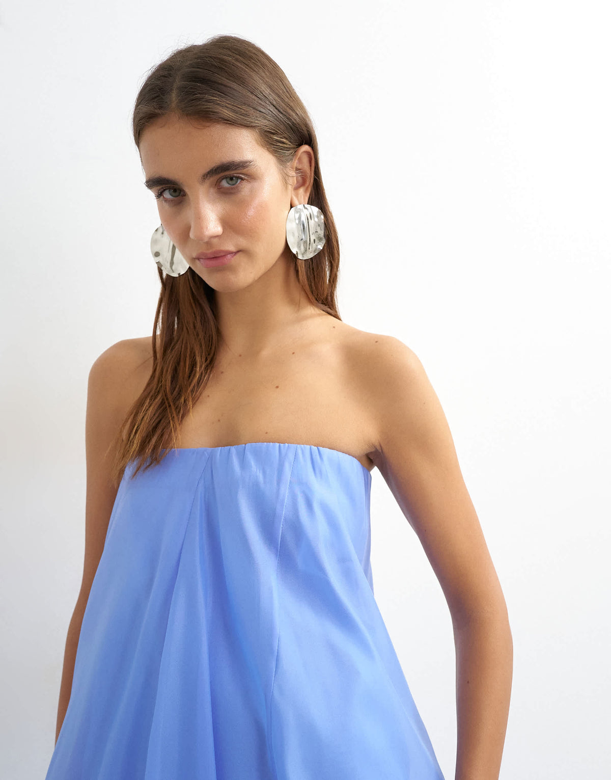 Topshop organza layered bandeau maxi dress in cornflower blue