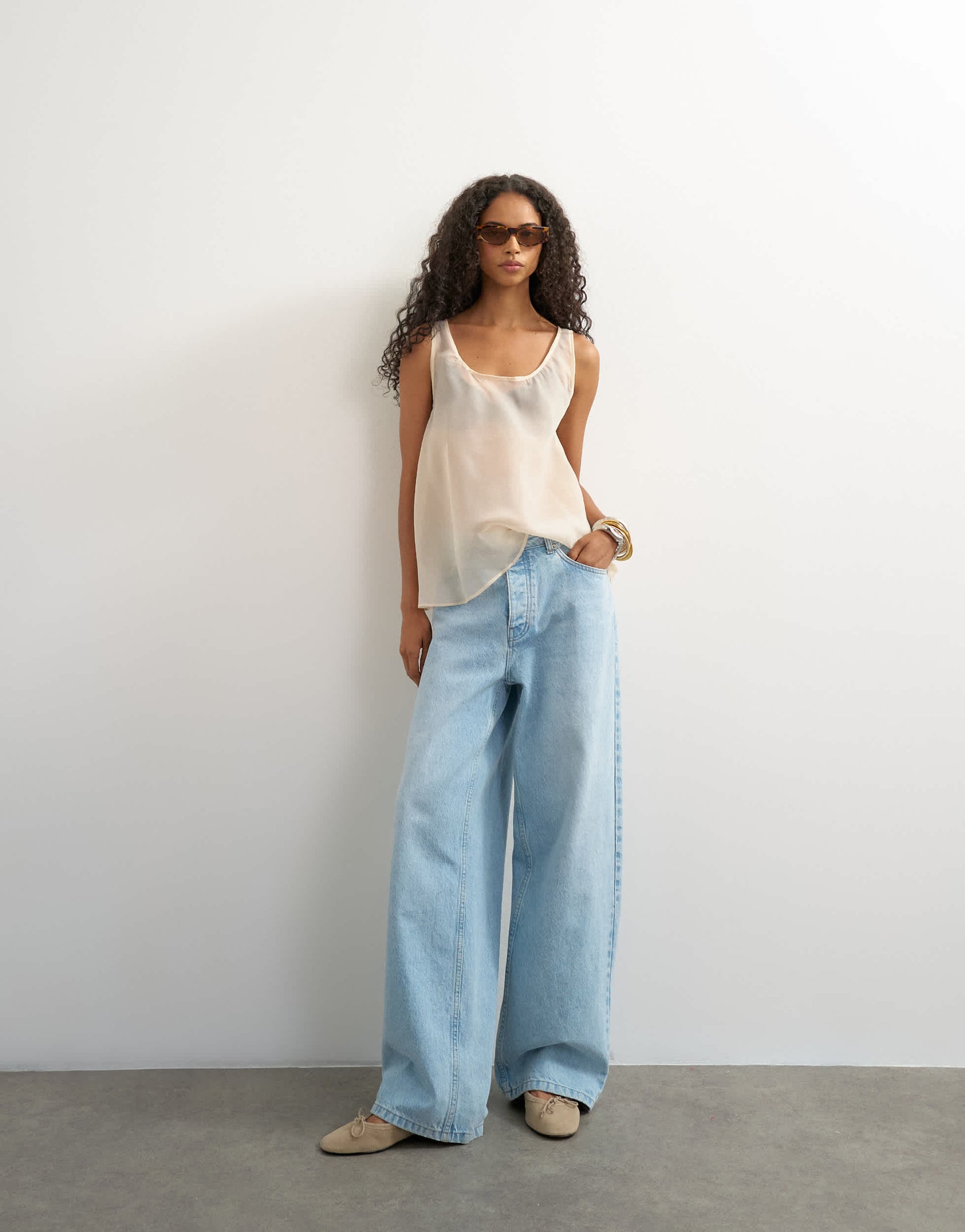 Topshop sleeveless organza scoop vest in oyster