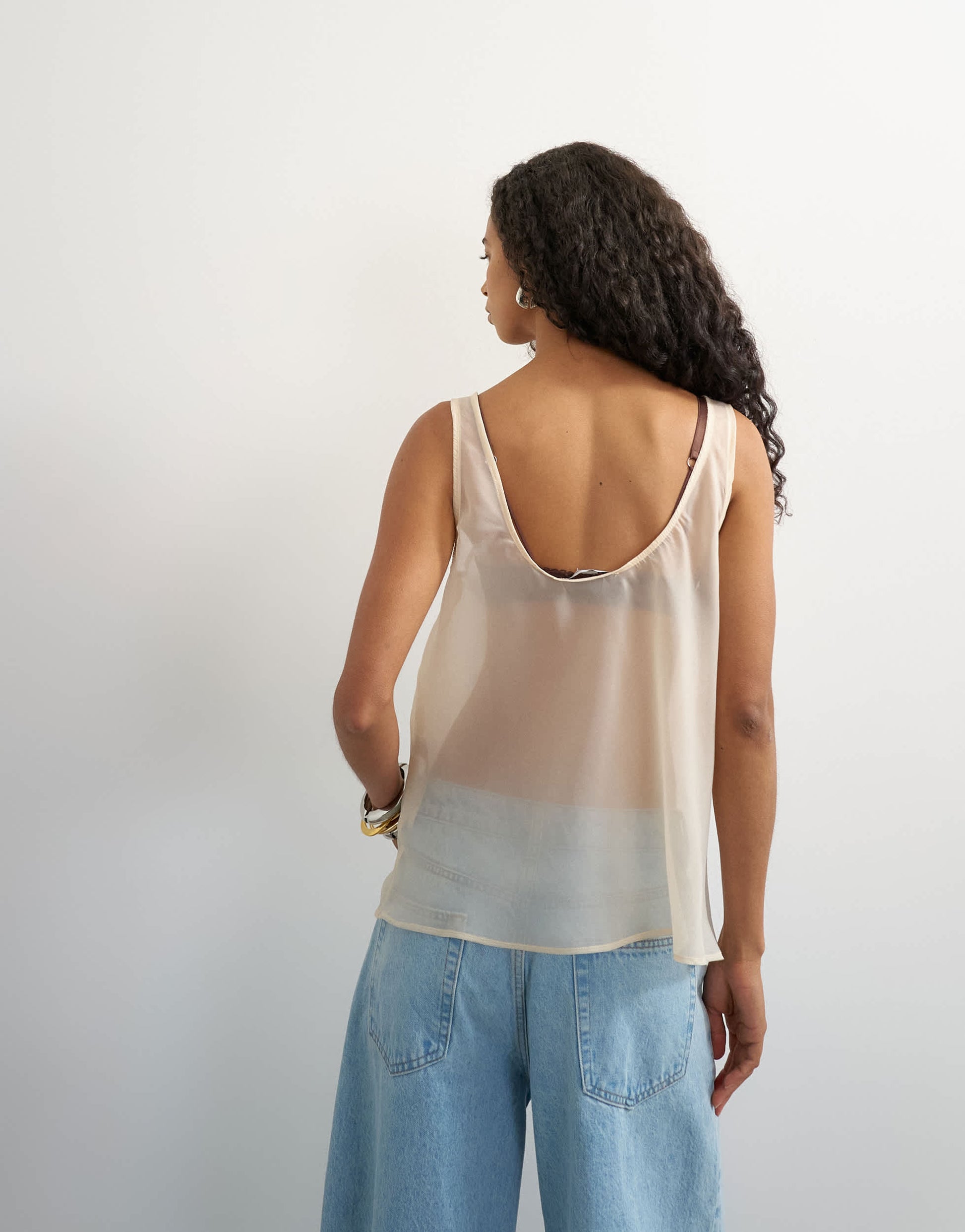 Topshop sleeveless organza scoop vest in oyster