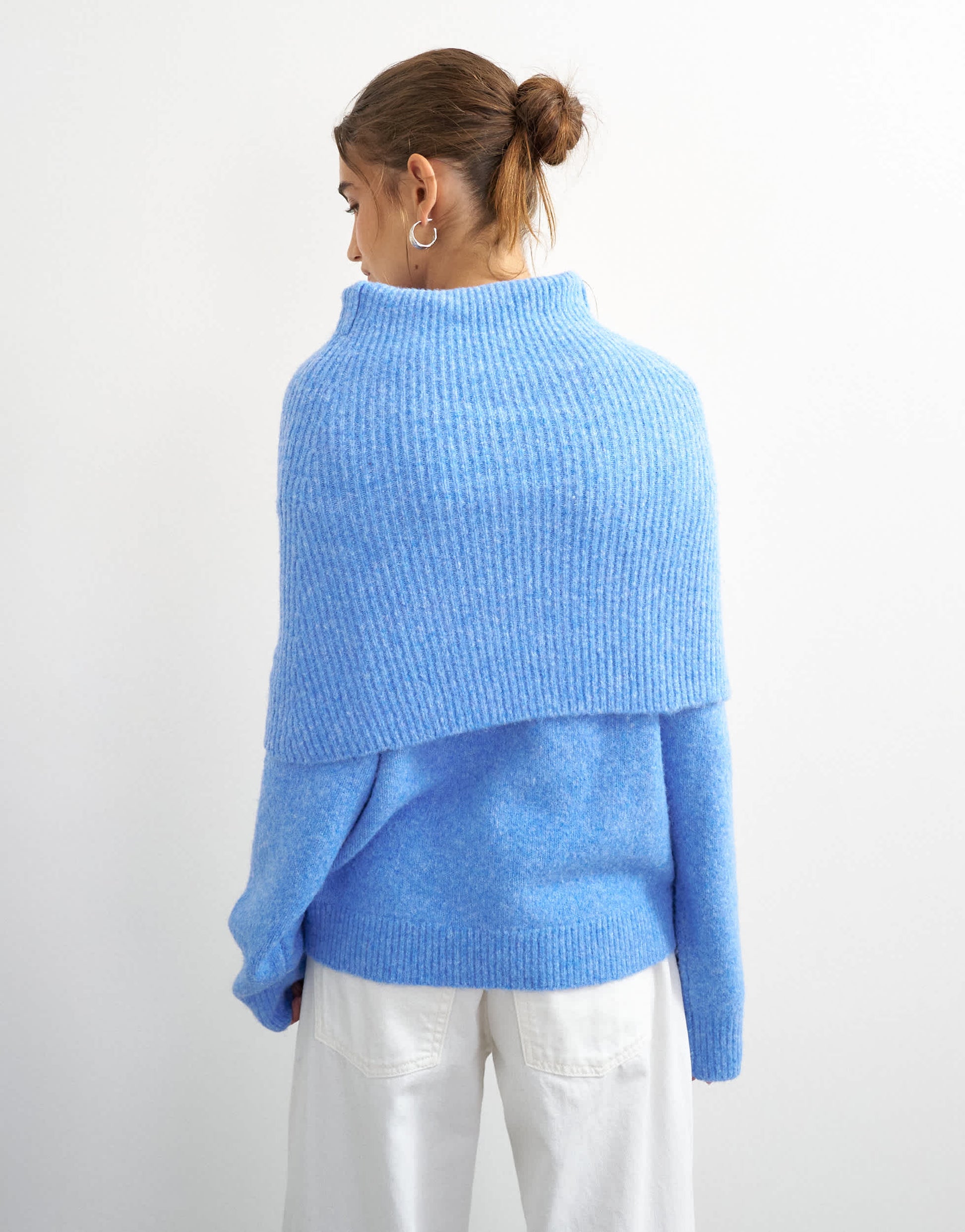 Topshop knitted deep fold bardot jumper in blue