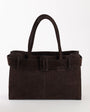 Topshop Tammy real suede belt detail tote bag in chocolate