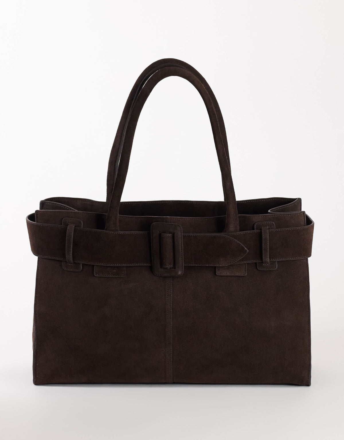 Topshop Tammy real suede belt detail tote bag in chocolate