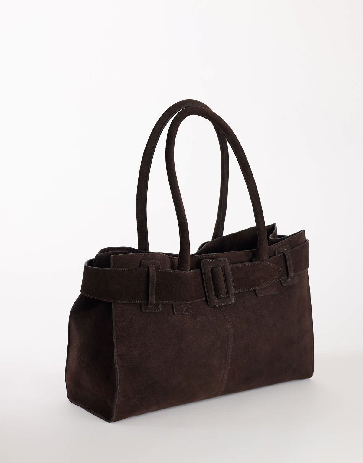 Topshop Tammy real suede belt detail tote bag in chocolate
