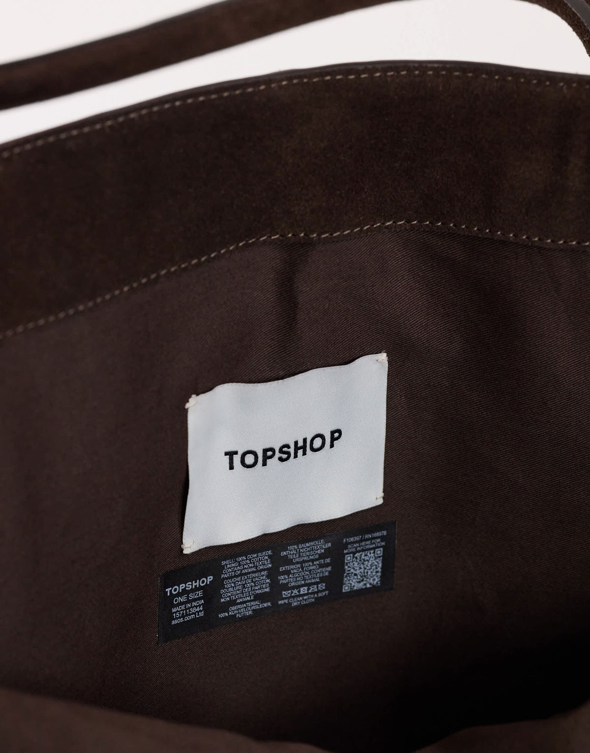 Topshop Tammy real suede belt detail tote bag in chocolate