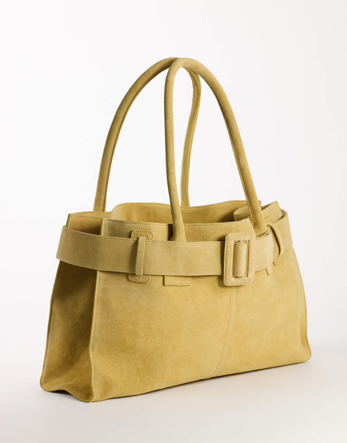 Topshop Tammy large real suede belt detail tote bag in buttermilk