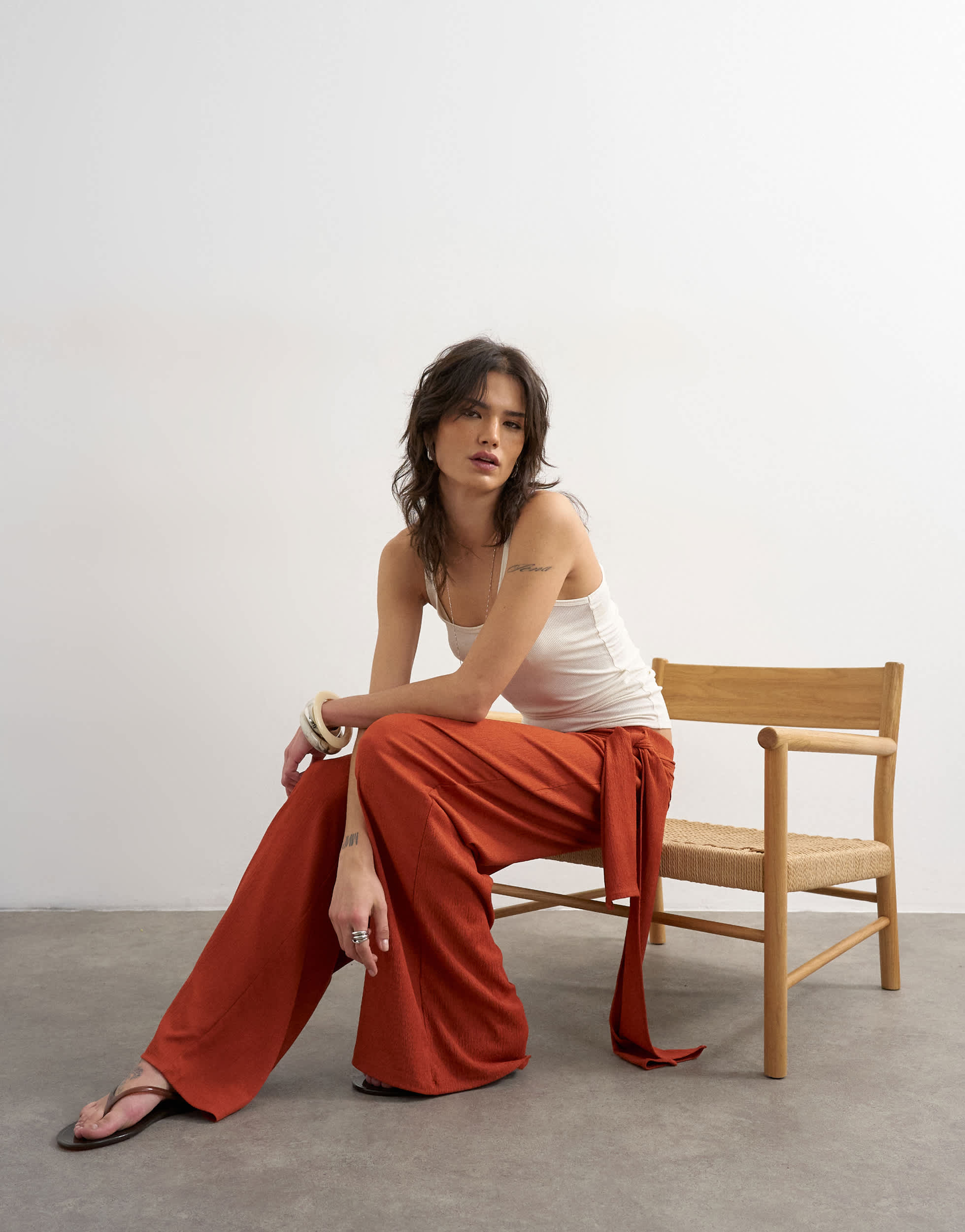 Topshop Plissee-Wickelhose mit Schal-Detail in Rostrot