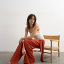 Topshop plisse wrap scarf detail trousers in rust