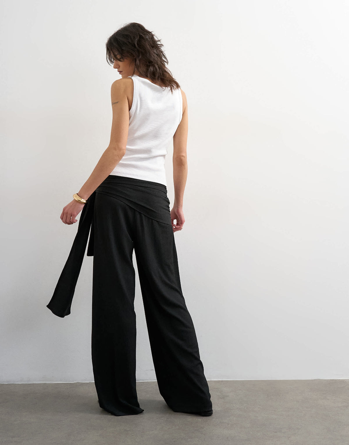 Topshop plisse wrap scarf detail trousers in black