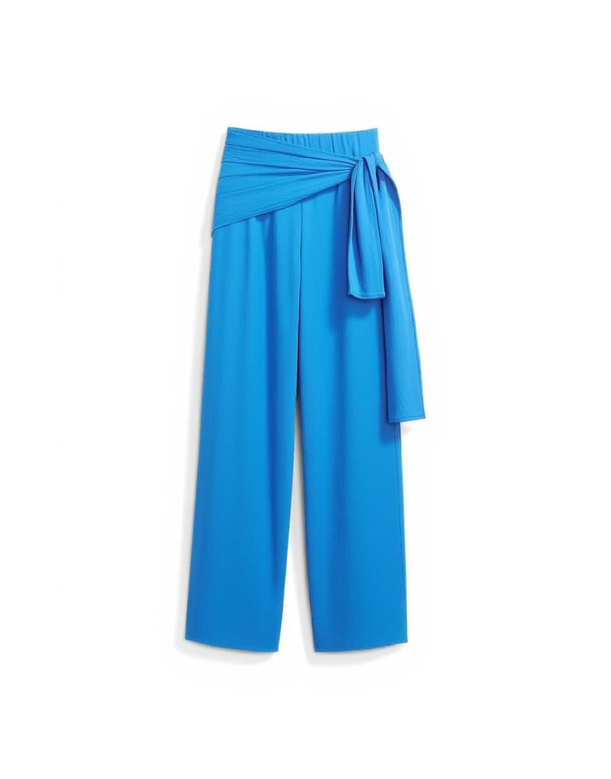 Topshop plisse wrap scarf detail trousers in blue