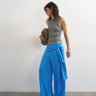 Topshop plisse wrap scarf detail trousers in blue
