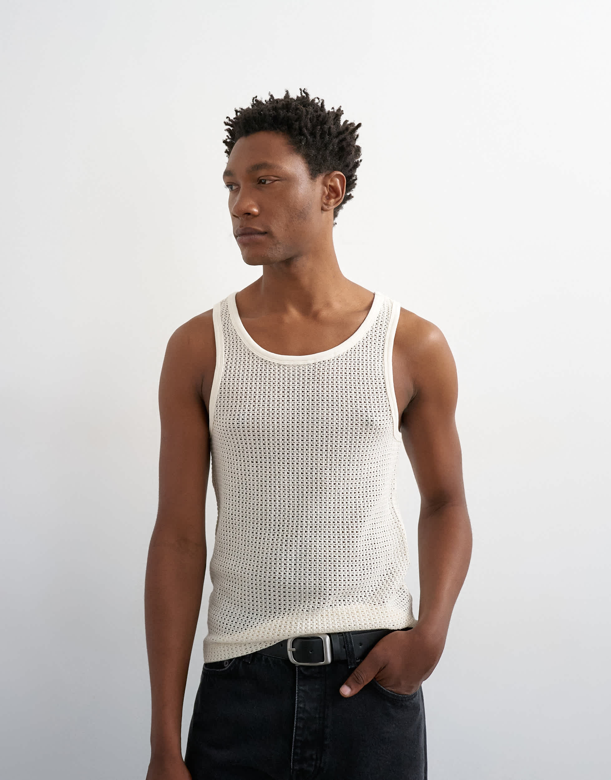 Topman classic fit crochet vest in ecru