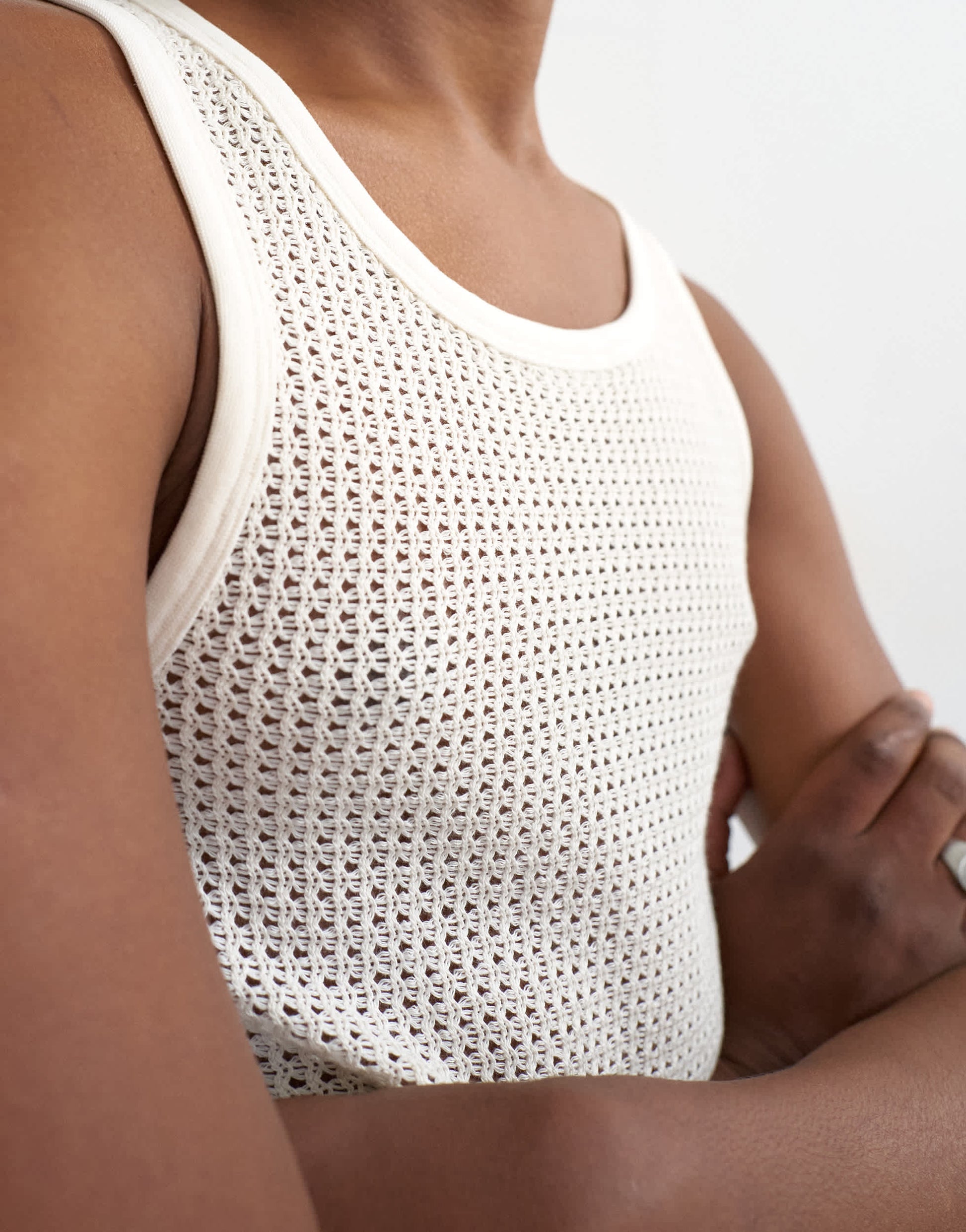 Topman classic fit crochet vest in ecru