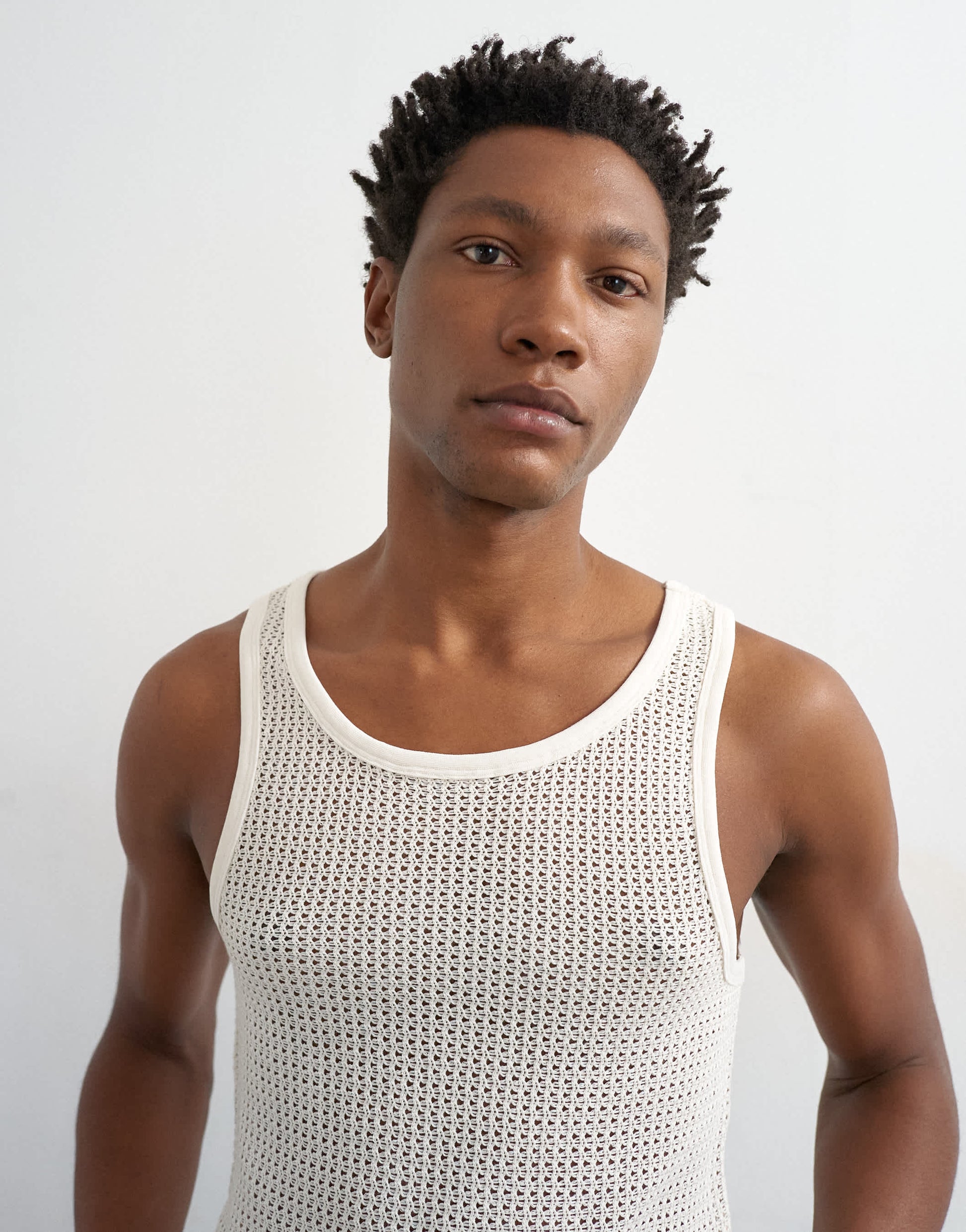 Topman classic fit crochet vest in ecru