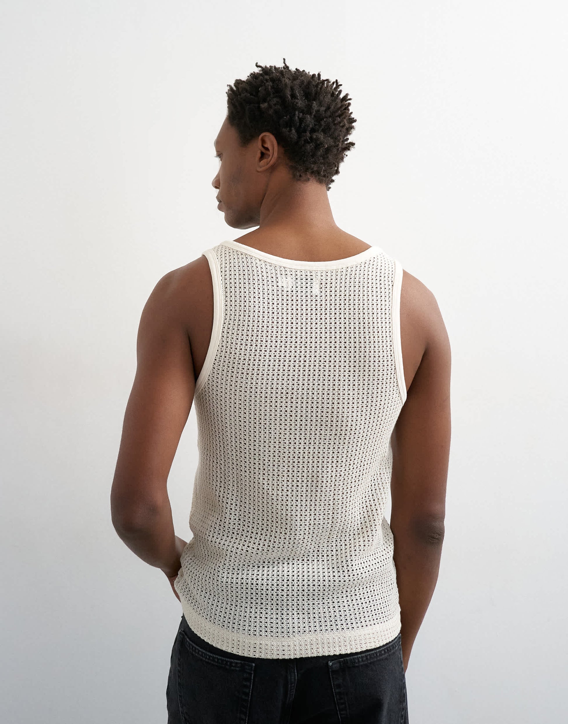Topman classic fit crochet vest in ecru