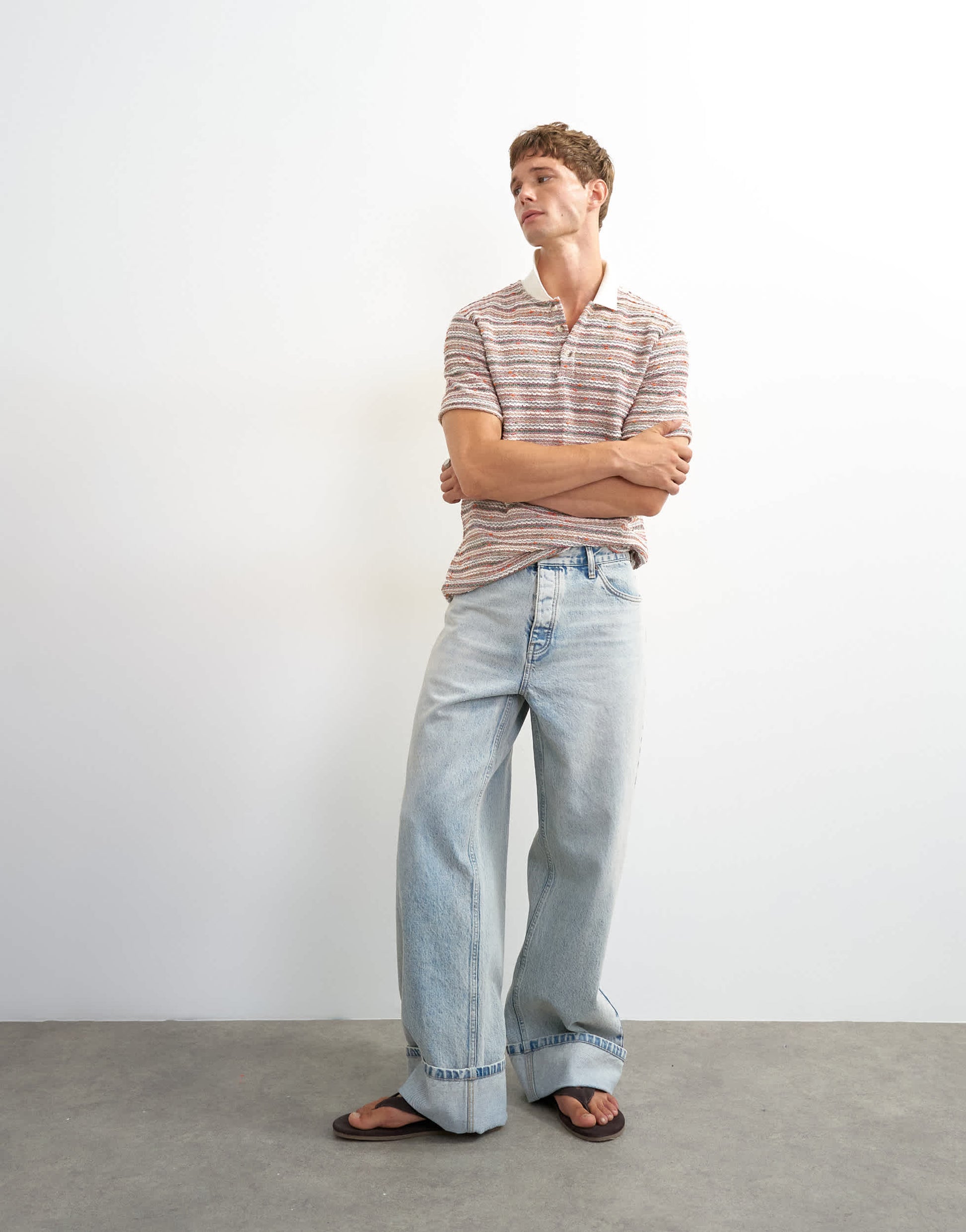 Topman classic fit textured space dye striped polo in multi
