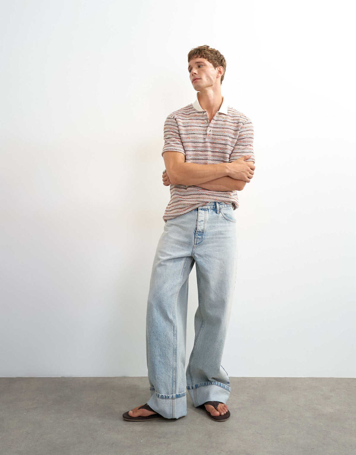 Topman classic fit textured space dye striped polo in multi