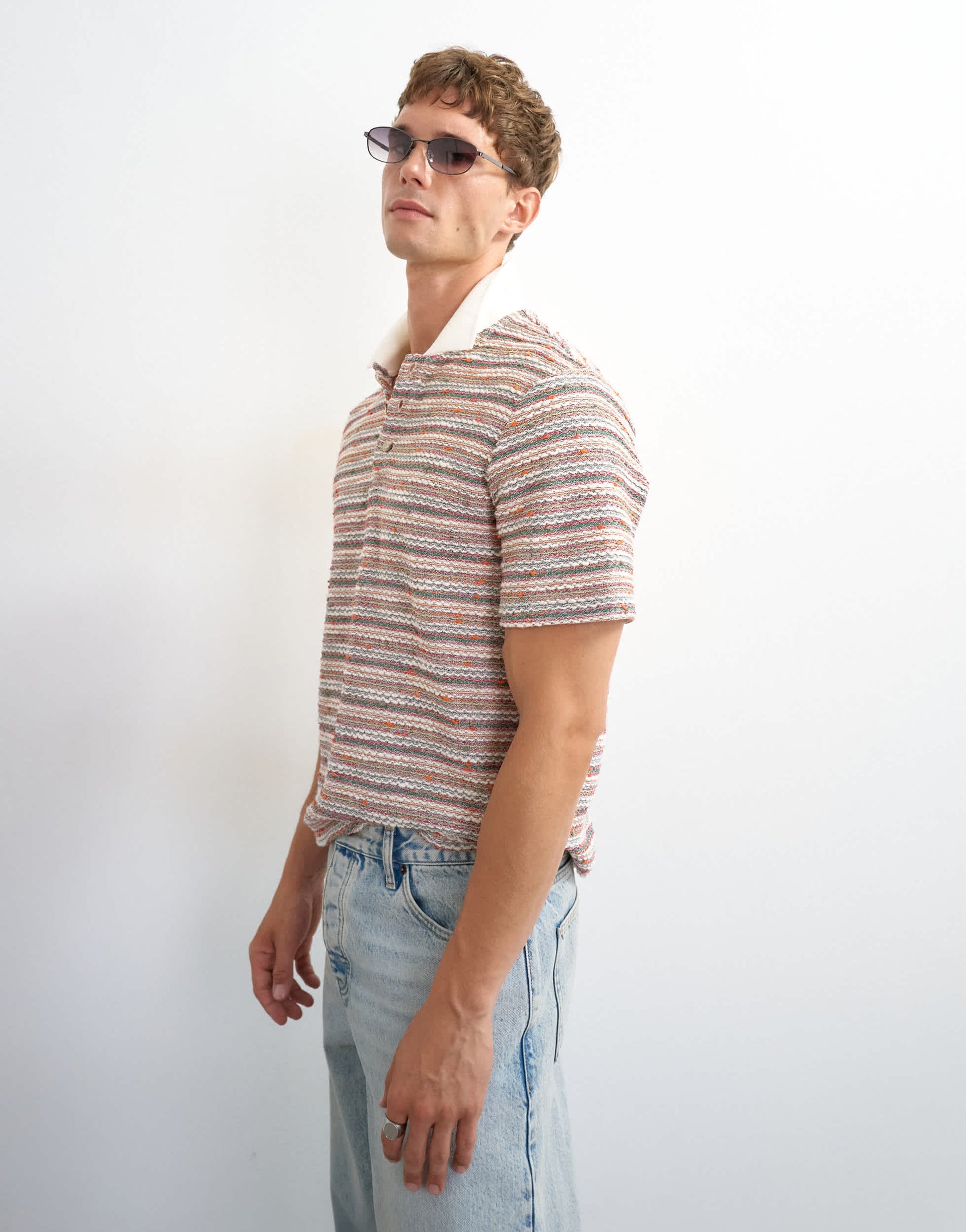 Topman classic fit textured space dye striped polo in multi
