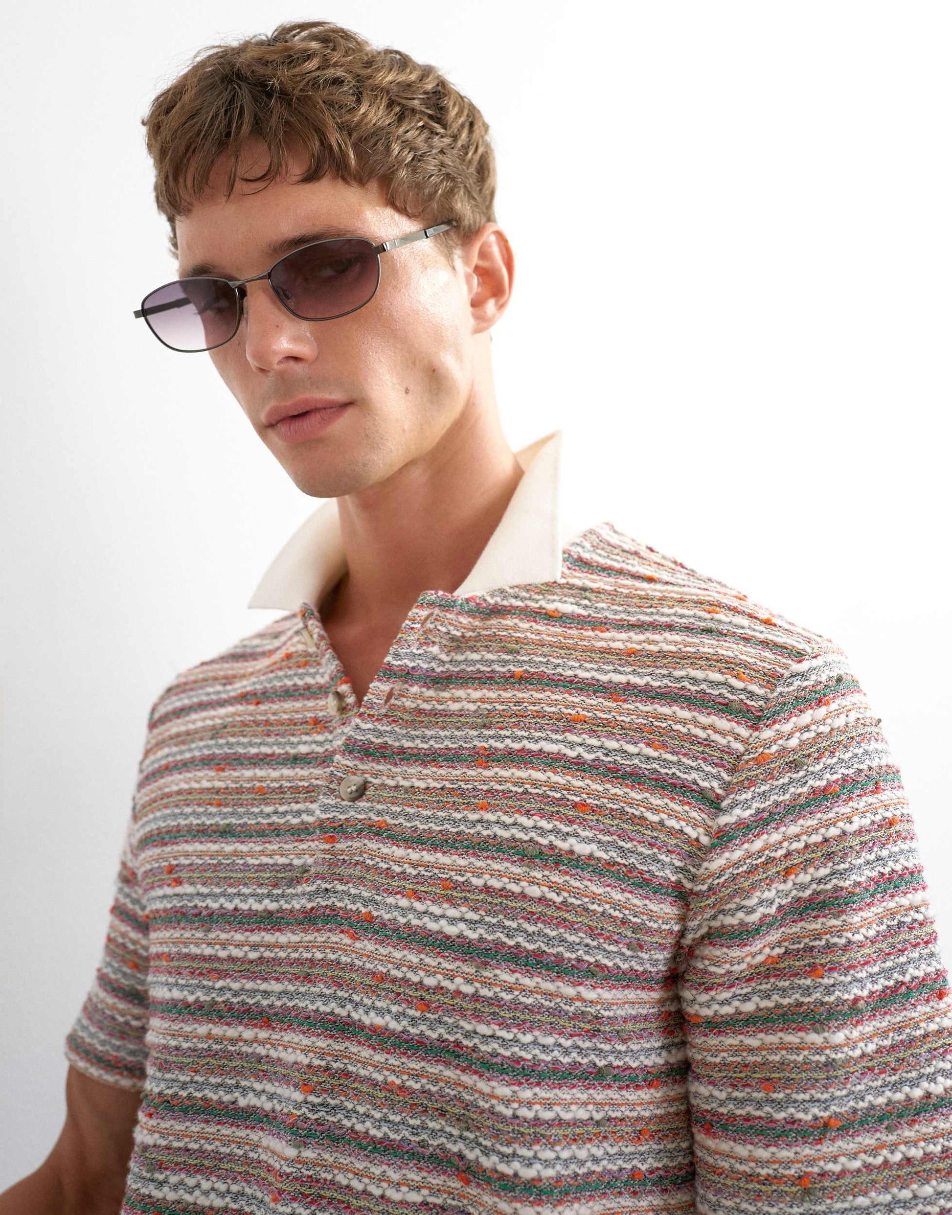 Topman classic fit textured space dye striped polo in multi