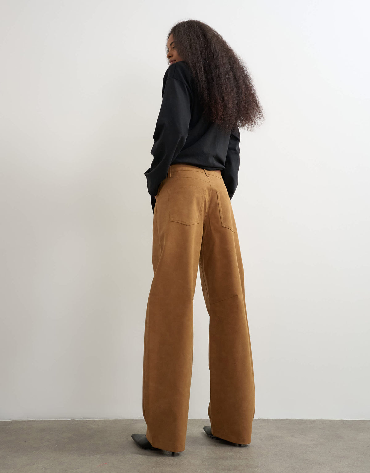 Topshop faux suede barrel leg trouser in tan