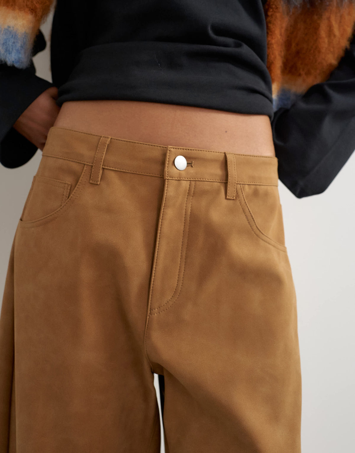 Topshop faux suede barrel leg trouser in tan
