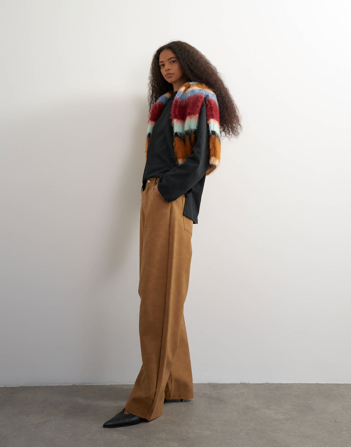 Topshop faux suede barrel leg trouser in tan