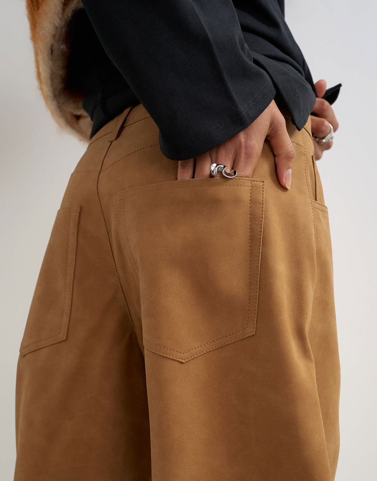 Topshop faux suede barrel leg trouser in tan