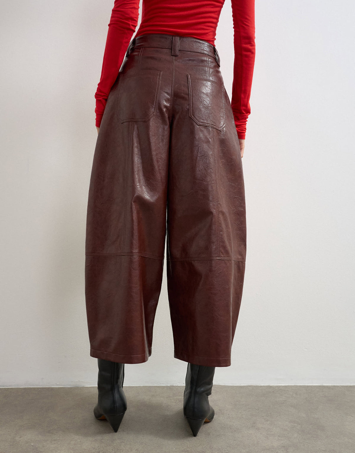 Topshop faux leather barrel trousers in brown