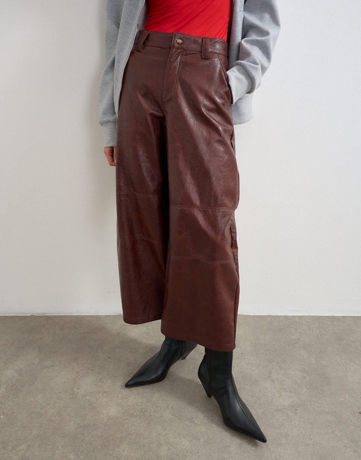 Topshop faux leather barrel trousers in brown