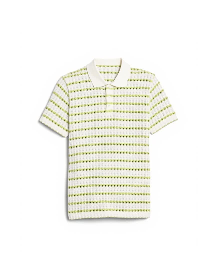 Topman classic fit crochet striped polo in ecru