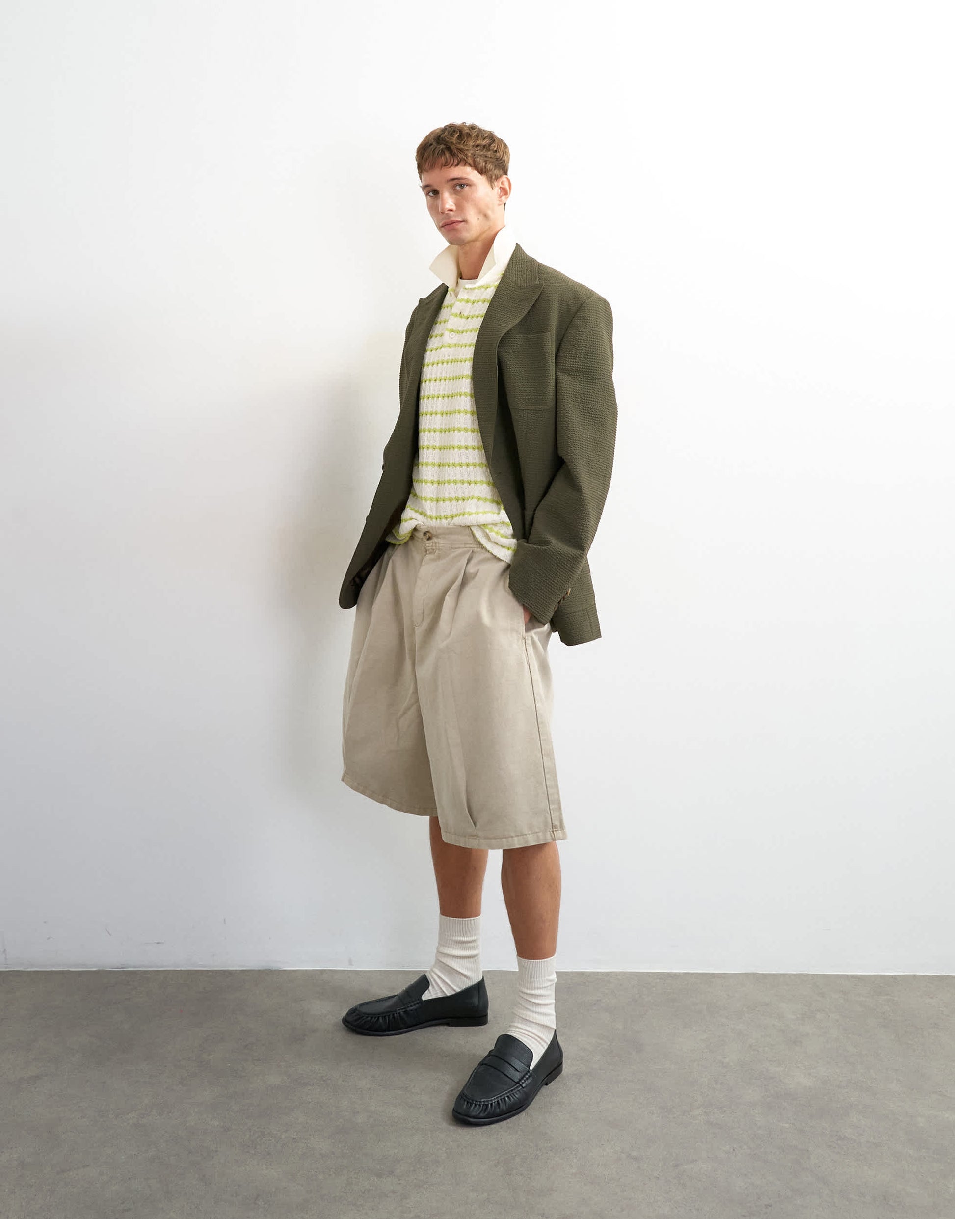 Topman classic fit crochet striped polo in ecru