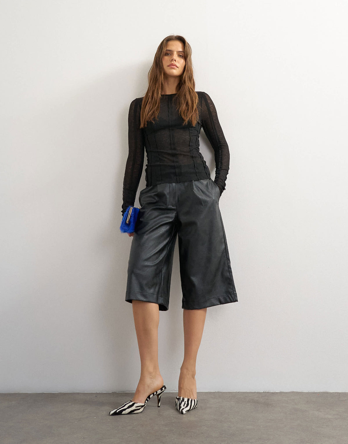Topshop faux leather bermuda shorts in black