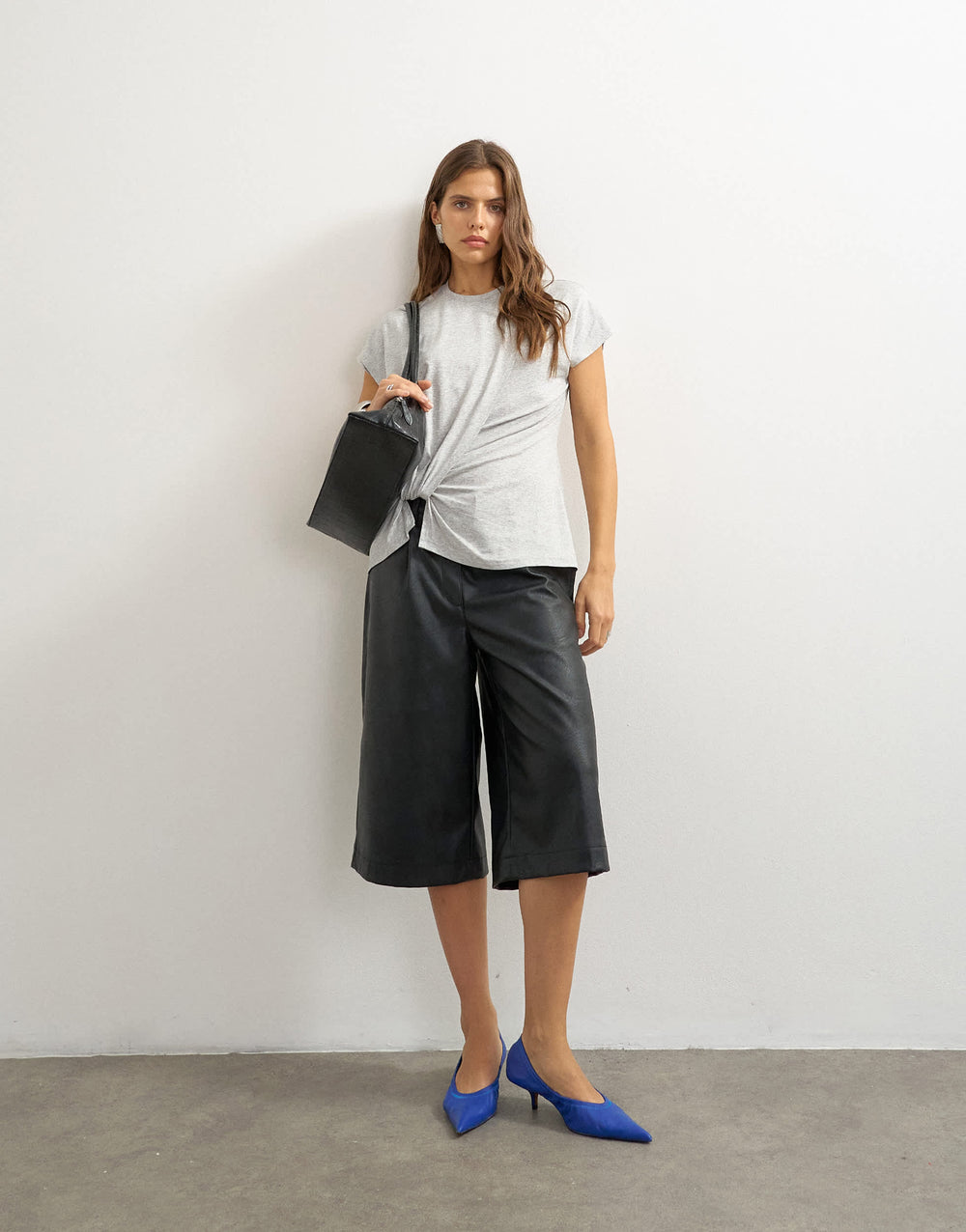Topshop faux leather bermuda shorts in black
