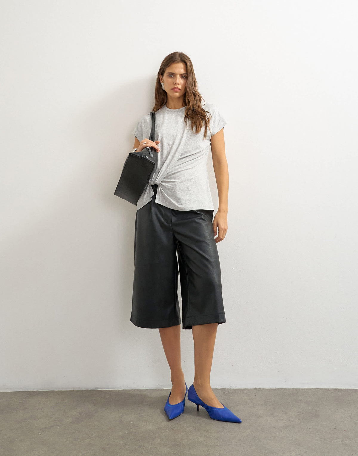 Topshop faux leather bermuda shorts in black