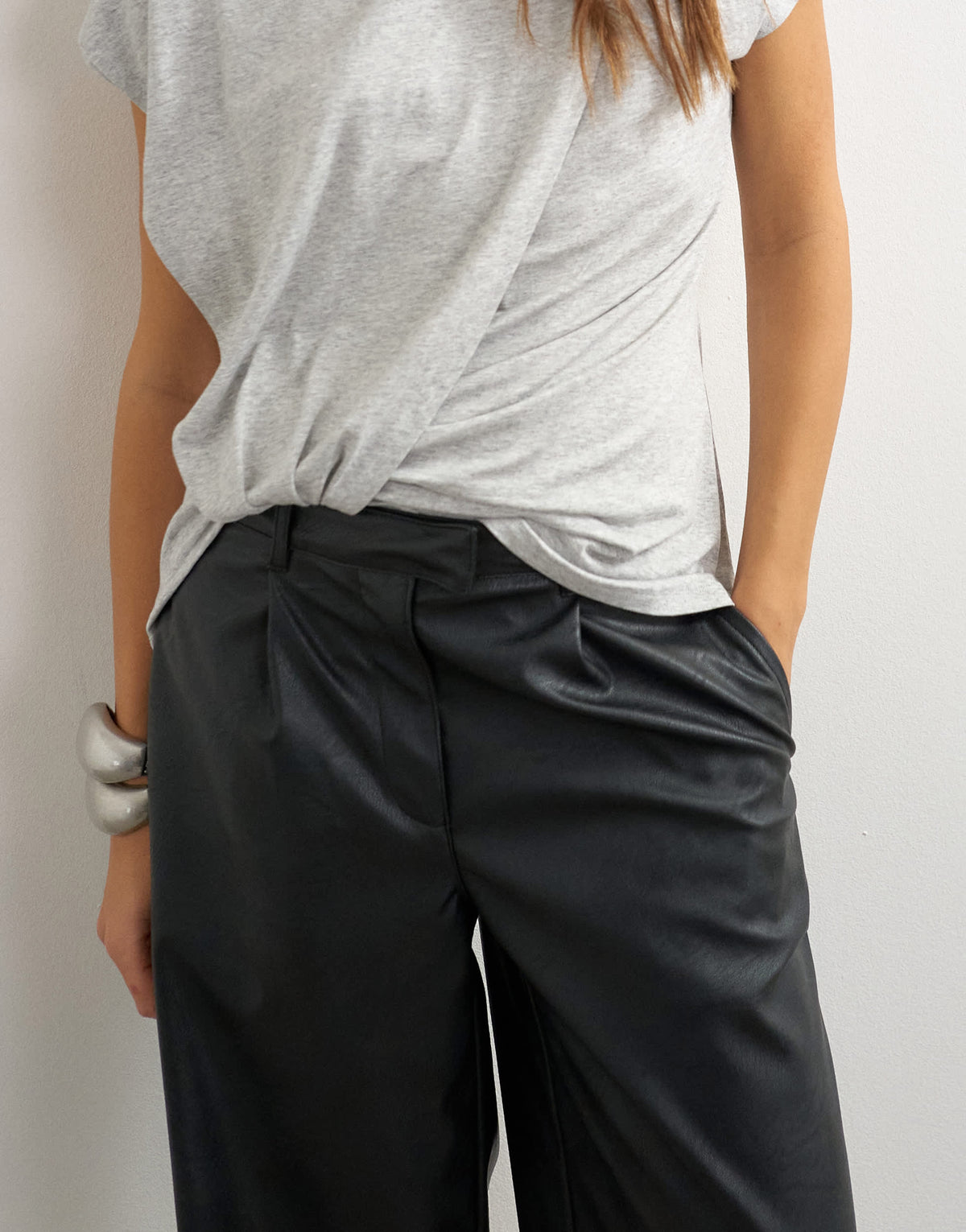 Topshop faux leather bermuda shorts in black