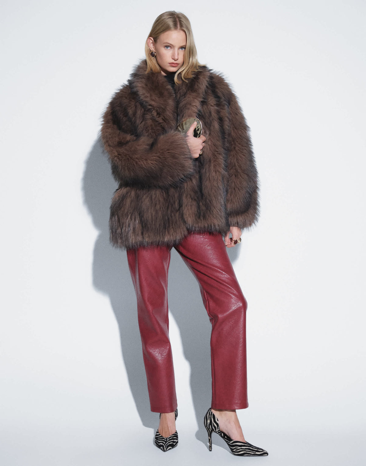 Topshop faux leather straight leg trousers in cherry