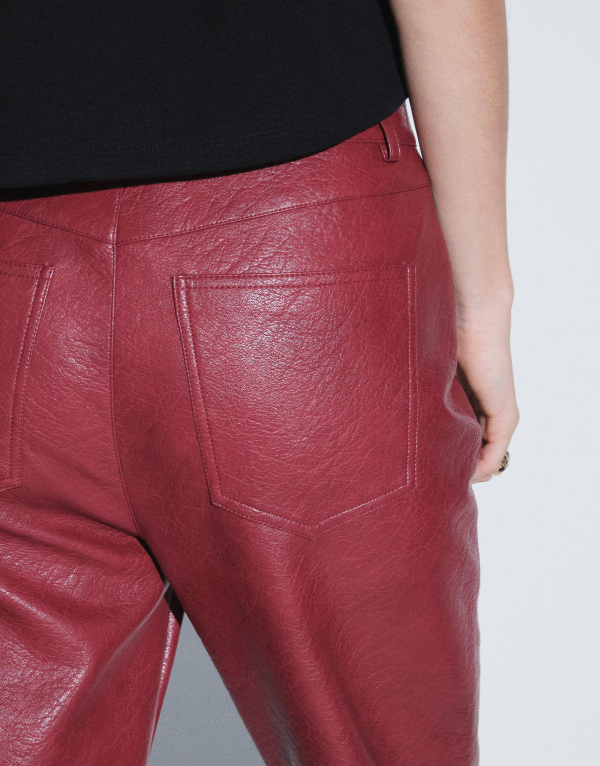 Topshop faux leather straight leg trousers in cherry