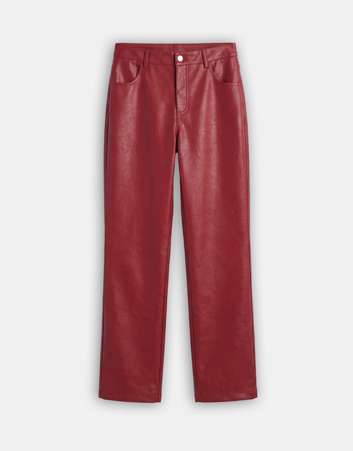Topshop faux leather straight leg trousers in cherry