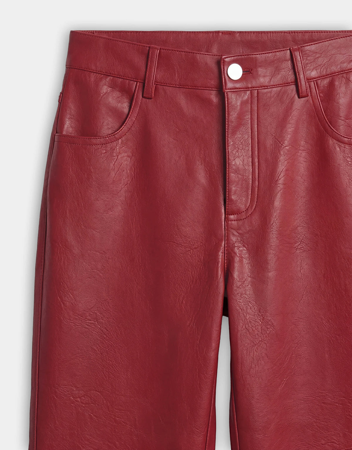 Topshop faux leather straight leg trousers in cherry