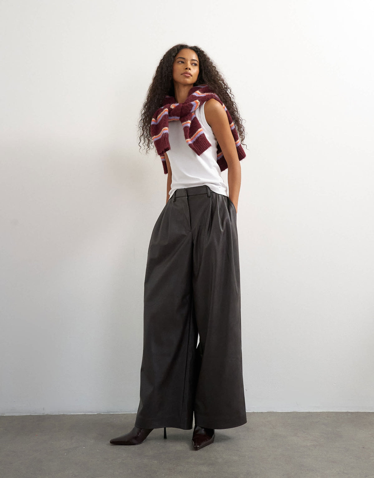Topshop faux leather pleated in chocolate