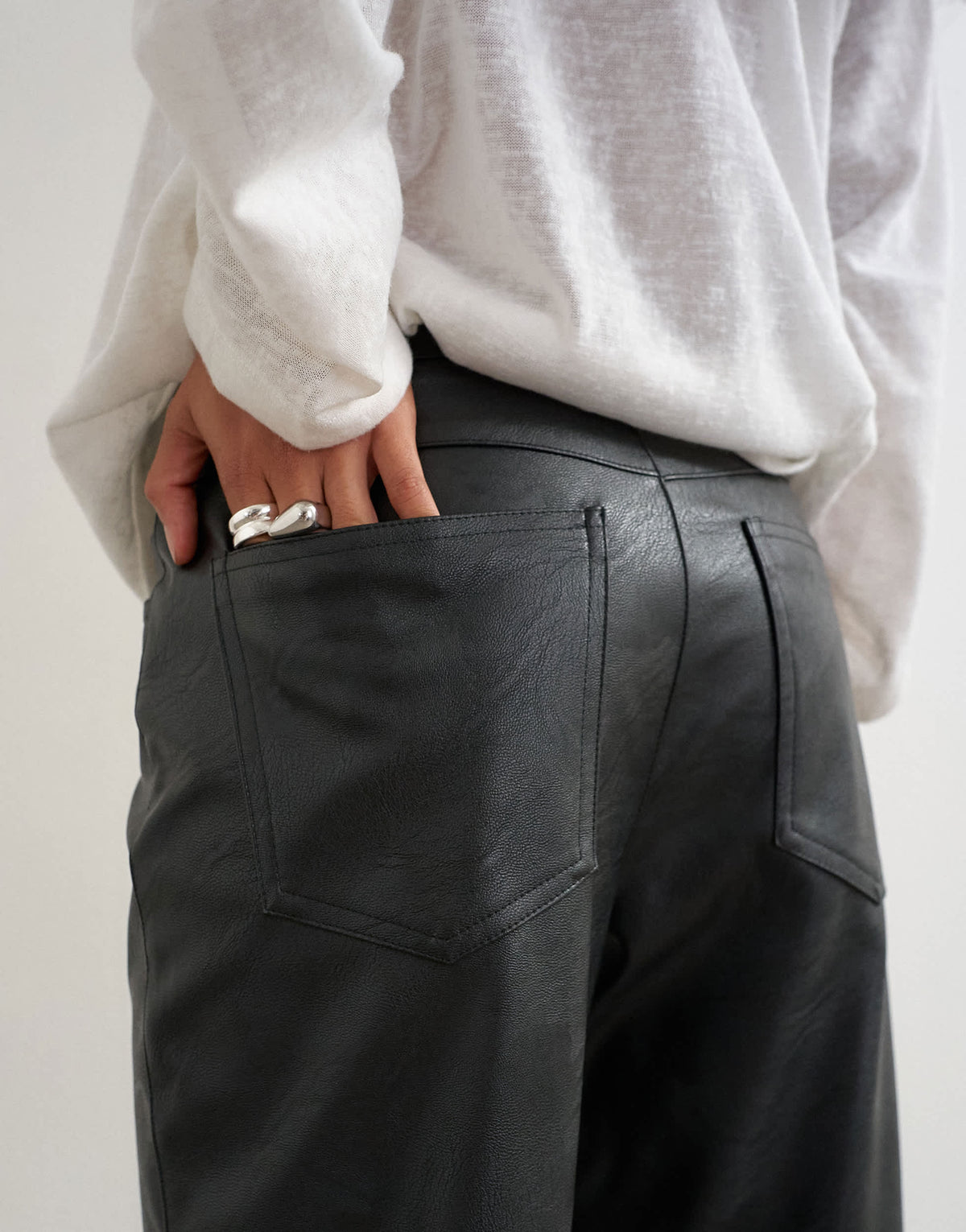 Topshop faux leather straight leg trousers in black