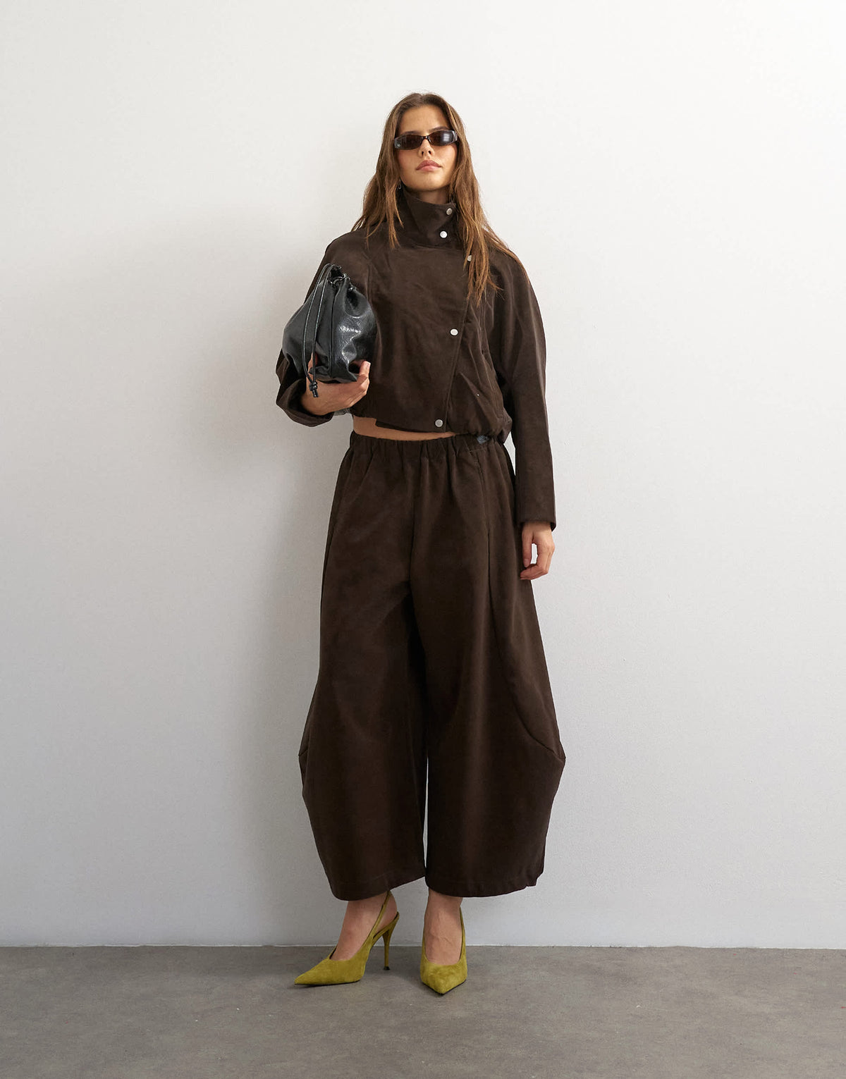 Topshop faux leather horseshoe trousers in brown
