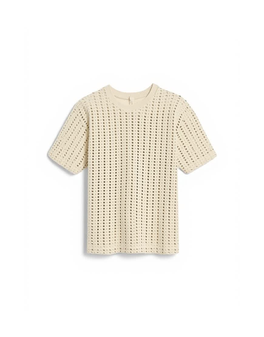 Topman relaxed fit crochet t shirt in ecru